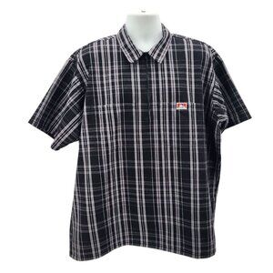 Ben Davis Mens 2XL Shirt Short Sleeve Plaid 1/2 Zip Black White Workwear Rugged